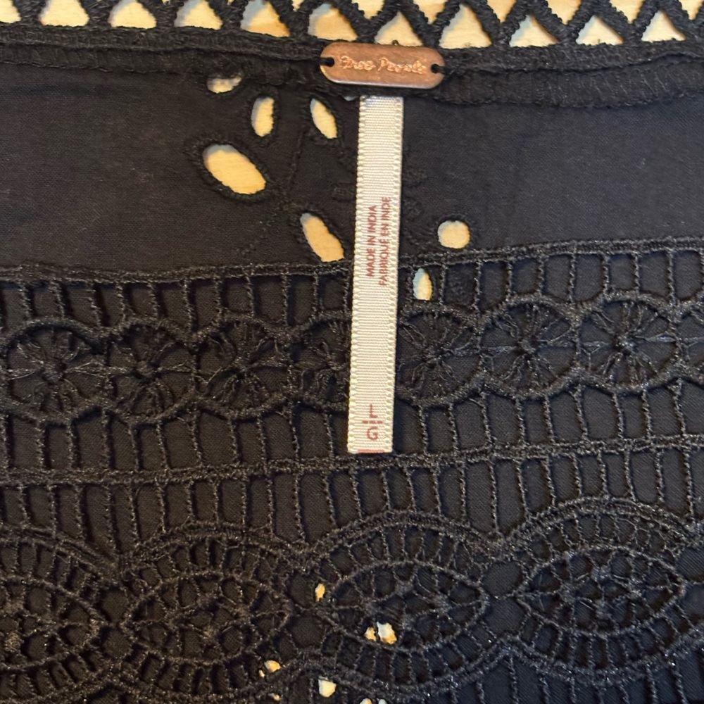 Free People Black Lace Trim Women's Spaghetti String Top - Picture 6 of 8